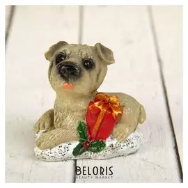 Сувенир полистоун "Собака с новогодней атрибутикой" 5,2х5,7х4 см