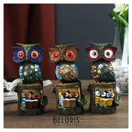 Сувенир полистоун "Сова на пенёчке" цветная 12х6,5х5,5 см