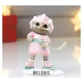 Сувенир полистоун "Совёнок-хоккеист" розовый с голубым 9,5х6,8х3,5 см