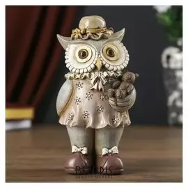 Сувенир полистоун "Совушка мадлен в платье и шляпке с медвежонком" 19х9х9,5 см