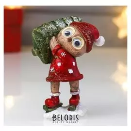 Сувенир полистоун "Совушка с ёлочкой" красный с зелёным 9х4х6,7 см