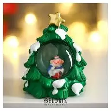 Сувенир полистоун свет "Коровка под ёлочкой" 10,8х7,8х9 см