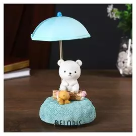 Сувенир полистоун свет, музыка "Медвежонок и белочка под зонтиком" 21х12х12 см