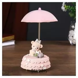 Сувенир полистоун свет, музыка "Медвежонок с подарком/букетом под зонтиком" 21х12х12 см 50509