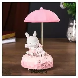 Сувенир полистоун свет, музыка "Зайка в платьице на цветочной полянке под зонтиком" 21х12х12 см