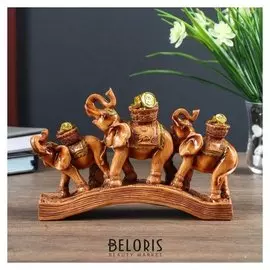 Сувенир полистоун "Три денежных слона на купюре" под дерево 14х21х5,5 см