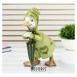 Сувенир полистоун "Утёнок в зелёном дождевике с зонтом" 23,5х17х13 см