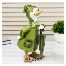 Сувенир полистоун "Утёнок в зелёном дождевике с зонтиком" 24,5х14,5х12,5 см