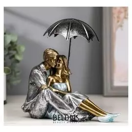 Сувенир полистоун "Влюблённая пара под зонтом - нежность" синий 18х18х10 см