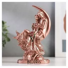 Сувенир полистоун "Влюблённые на месяце" золото с красным 16,5х5,5х11 см