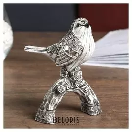 Сувенир полистоун "Воробышек с цветочным узором и зеркальной мозаикой на ветке" 17х6х13 см