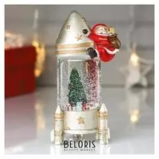 Сувенир полистоун водяной шар "Дед мороз на ракете" D=5 см 14,8х6х8,5 см