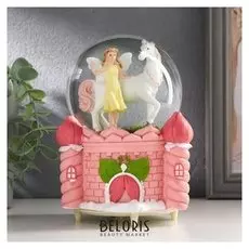 Сувенир полистоун водяной шар музыка "Девочка и единорог" крутится 15х10х10 см