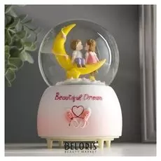 Сувенир полистоун водяной шар музыка "Малыши на радуге/месяце" крутится 15,5х10х10 см