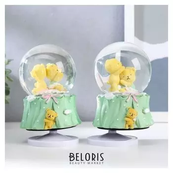 Сувенир полистоун водяной шар музыка "Медвежата" крутится 15х10х10 см