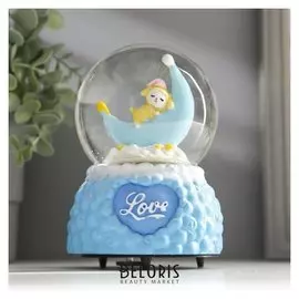 Сувенир полистоун водяной шар музыка "Спящий зайка на месяце" крутится 15х10х10 см