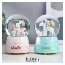 Сувенир полистоун водяной шар музыка, свет "Девочка с единорогом/лосиком" 12х8х8 см