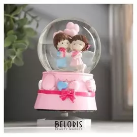 Сувенир полистоун водяной шар музыка "Влюблённые малыши" крутится 15х10х10 см