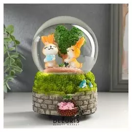 Сувенир полистоун водяной шар музыка "Зайчата на лужайке" крутится 15,5х10х10,5 см