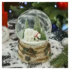 Сувенир полистоун водяной шар музыкальный "Белые медведи" 14,5х10,5х10,5 см