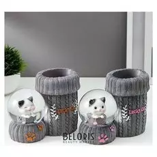 Сувенир полистоун водяной шар свет/для ручек "Котик и клубок" D=8 см 12,6х15,2х7,5 см