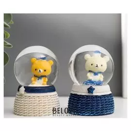 Сувенир полистоун водяной шар свет "Медвежонок-морячок" D=4,5 см