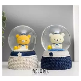 Сувенир полистоун водяной шар свет "Медвежонок-морячок" D=6,5 см