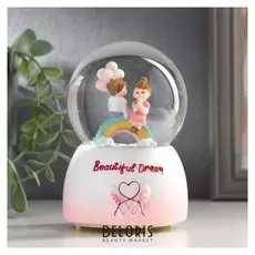 Сувенир полистоун водяной шар свет, музыка "Малыщи на радуге/месяце" 12х8х8 см