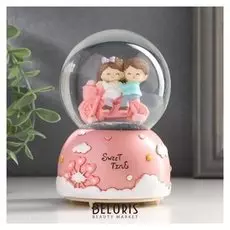 Сувенир полистоун водяной шар свет, музыка "Малыши на качеле/велосипеде" 12х8х8 см