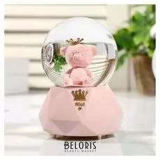 Сувенир полистоун водяной шар свет, музыка "Медвежонок в короне" 12,5х9,5х9,5 см