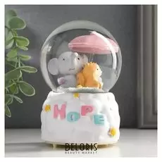 Сувенир полистоун водяной шар свет, музыка "Слонёнок с белочкой под зонтом" 12х8х8 см