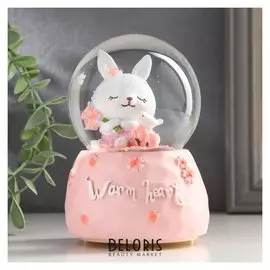 Сувенир полистоун водяной шар свет, музыка "Зайка с корзинкой цветов" 12х8х8 см