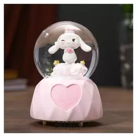 Сувенир полистоун водяной шар свет, музыка "Заюшка в облаках" 12х8х8 см