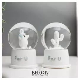 Сувенир полистоун водяной шар свет "Зверушка/кактус" D=4,5 см