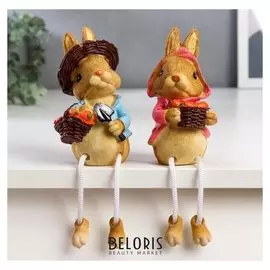Сувенир полистоун "Зайчики с урожаем" набор 2 шт 21х6,5х6,5 см