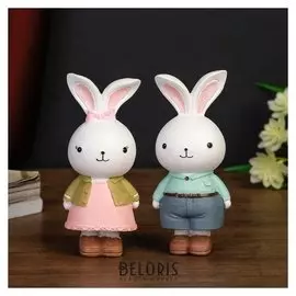 Сувенир полистоун "Зайка в розовом платье/зайчик в шортиках" 13х5,5х5,3 см