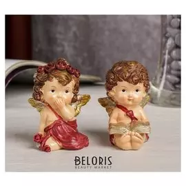Сувенир полистоун "Застенчивый ангел с книгой/розой" с золотом 7х5,4х3,8 см