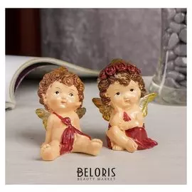 Сувенир полистоун "Застенчивый ангел сидит" с золотом 6,8х4,3х5,5 см