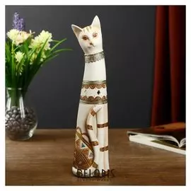 Сувенир полистоун зеркальные вставки "Кошечка с золотыми узорами" 31,5х7,5х7 см