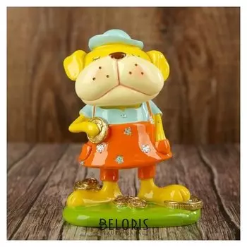 Сувенир полистоун "Жёлтенький щенок в яслях" 12х9х5,5 см