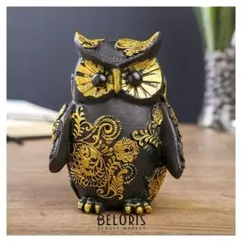 Сувенир полистоун "Золотой филин в узорах" 13,5х10х9,5 см