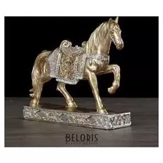 Сувенир полистоун "Золотой конь в ажурной попоне" 12х13,5х4 см