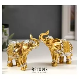 Сувенир полистоун "Золотой слон в зеркальной попоне" 8,5х9,2х3,7 см