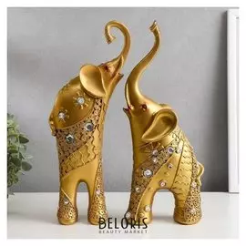 Сувенир полистоун "Золотые слоны со стразами" стразы с 2-х сторон набор 2 шт 30х20,5х6,2 см