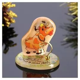 Сувенир с колокольчиком "Корова. счастье в дом", селенит