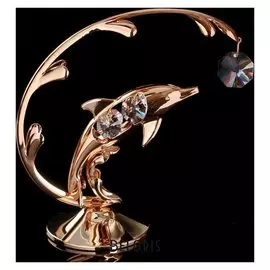 Сувенир с кристаллами Swarovski "Дельфин на волне" с прозрачными камнями 14х12,5 см