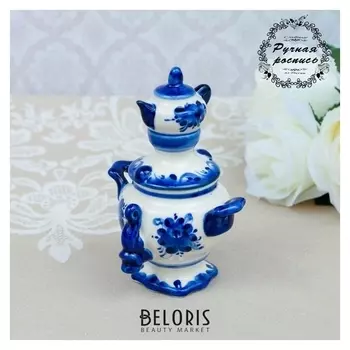 Сувенир "Самовар", малый, гжель, фарфор, 12х10 см