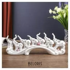 Сувенир "Семь слонов на волне" белые 13х33,7х7,5 см