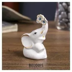 Сувенир "Слоник с цветочком" белый с золотом, стразы 7,5х4,5х4 см