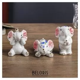 Сувенир "Слонята в синий цветочек" набор 3 шт. 8х5х5 см